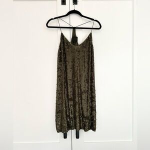 J. Crew Collection Sparkling Silk Sequin Mini Dress in Olive 🫒